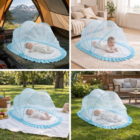 Moustiquaire lit bebe bleu camping salon jardin terrasse 4 usages