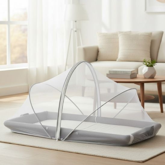 Moustiquaire pour bebe pop-up respirante utilisée sur tapis d’éveil en intérieur