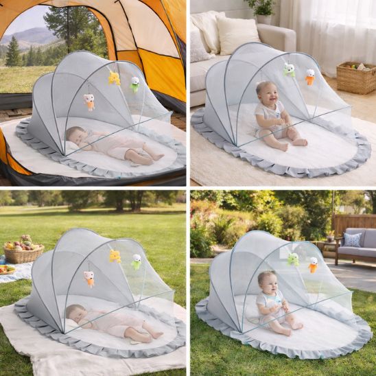 Moustiquaires bebe lit gris cour arrière parc extérieur bébé protégé