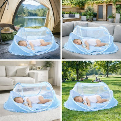 Moustiquaires lit bebe bleu 4 usages camping terrasse salon parc extérieur
