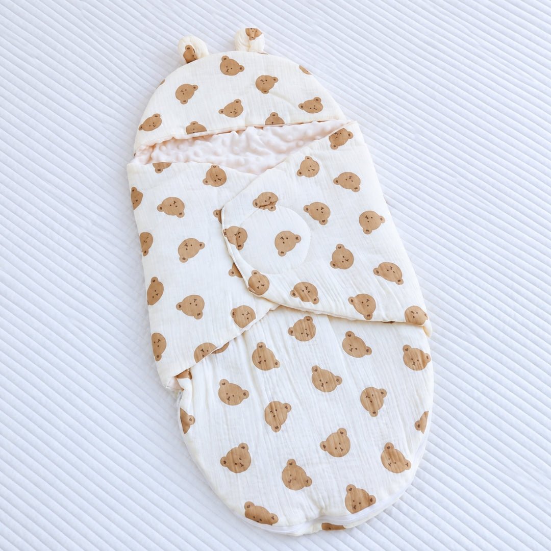 Nid d'ange gaze de coton imprimé oursons, capuche à oreilles