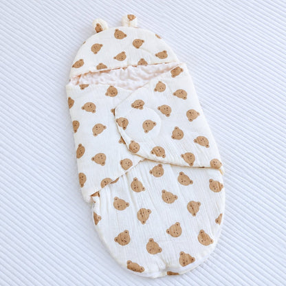 Nid d'ange gaze de coton imprimé oursons, capuche à oreilles