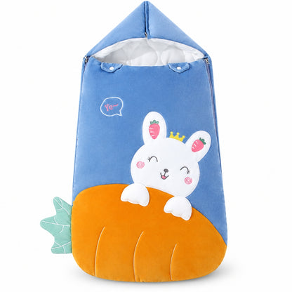 Nid d'ange hiver bleu, lapin brodé et carotte en relief