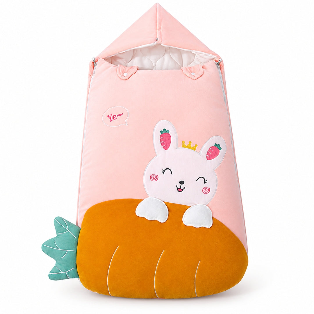 Nid d'ange hiver rose, lapin et carotte en velours