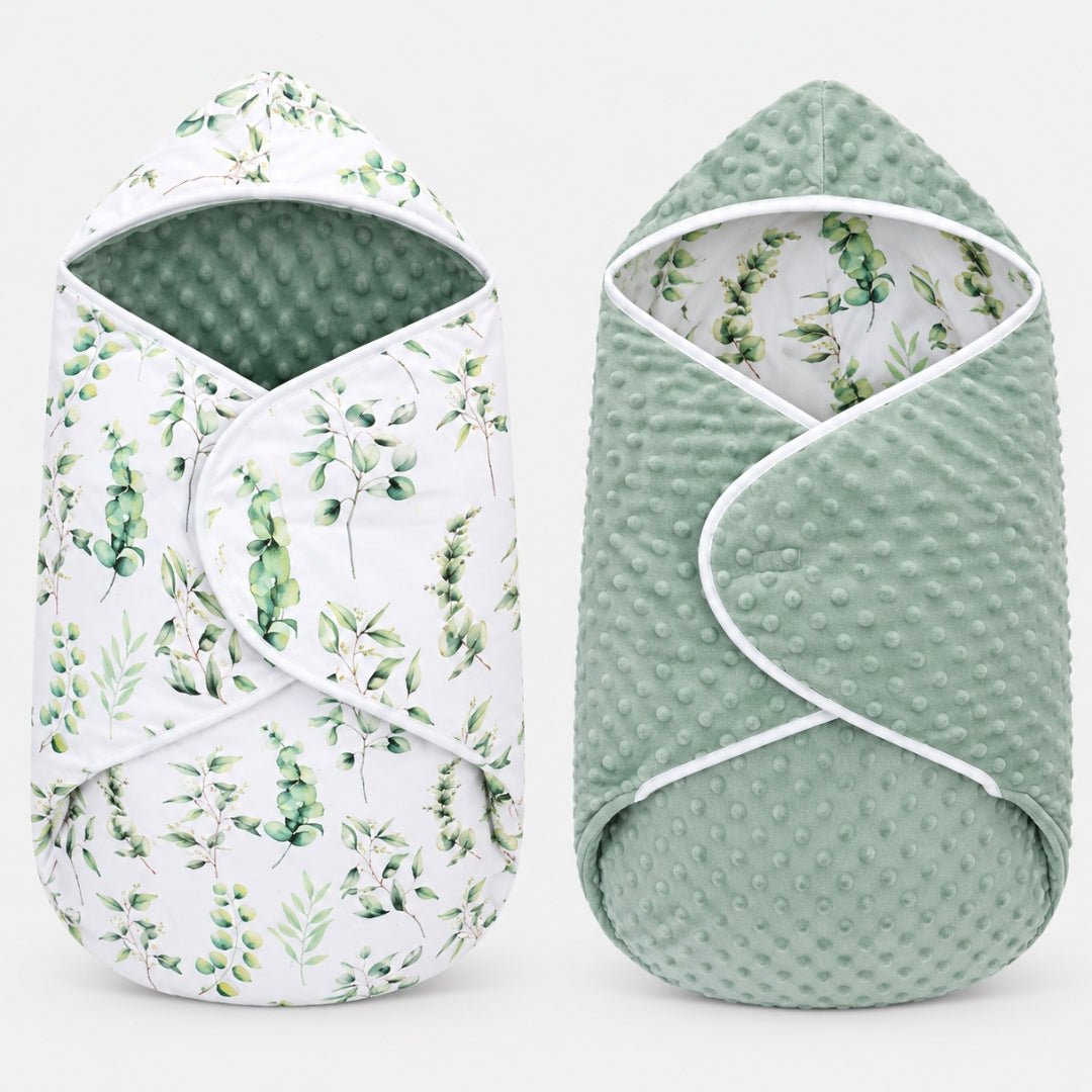 Nid d'ange minky réversible, face eucalyptus et face minky sauge