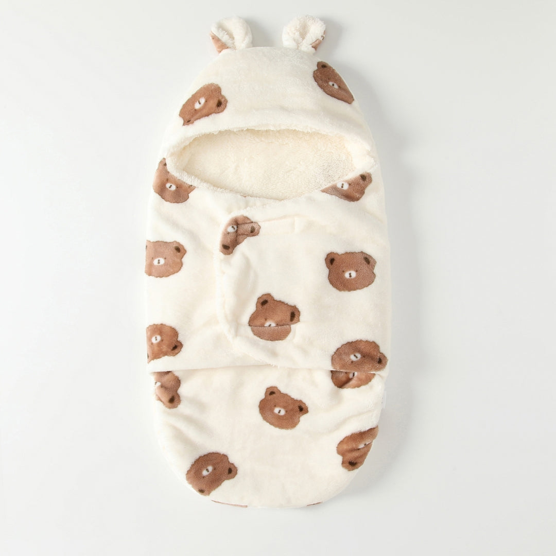 Nid d'ange peluche écru à oursons imprimés