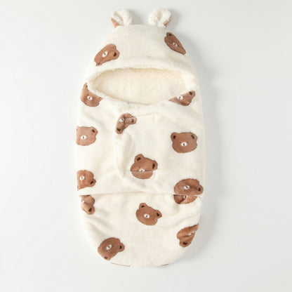 Nid d'ange peluche écru à oursons imprimés