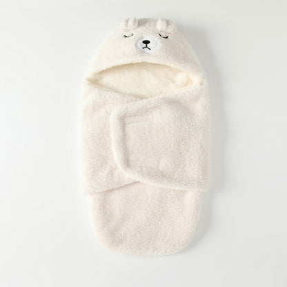 Nid d'ange peluche ourson écru, tête d'ourson brodée