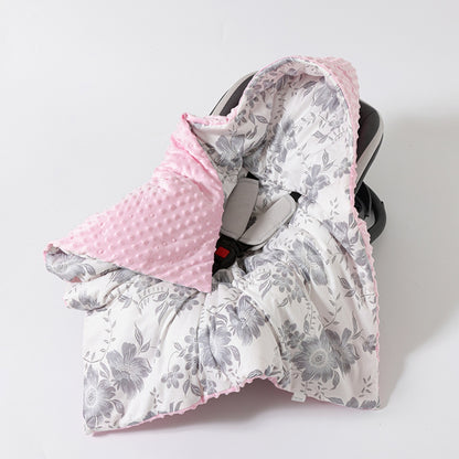Nid d'ange réversible Biscotte Fleurs rose, fleurs grises, dans un cosy