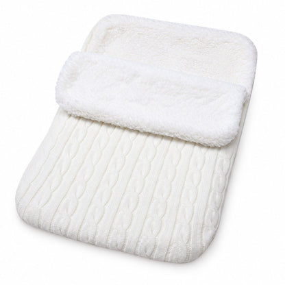 Nid d'ange tricot torsadé blanc doublé sherpa