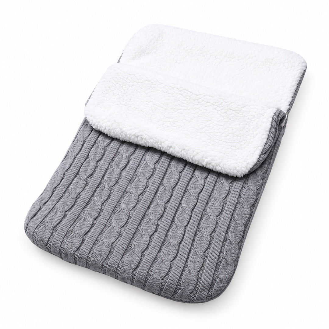 Nid d'ange tricot torsadé gris, revers sherpa