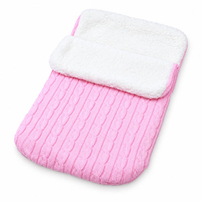 Nid d'ange tricot torsadé rose, doublure bouclée