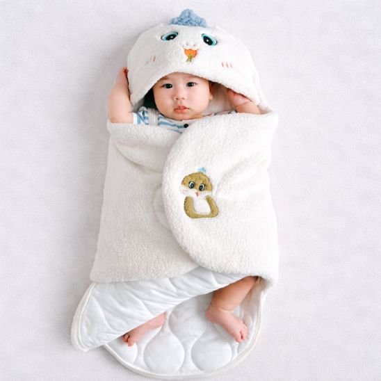 Bébé nouveau-né couché dans nid d'ange bébé lapin blanc sherpa