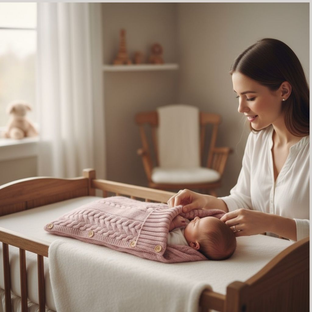 Nid dange hiver tricoté rose clair pour bébé fille, capuche intégrée et maille torsadée – Spot Bébé