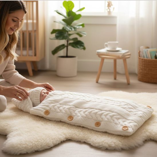 Nid d’ange blanc tricot torsadé chaud et doux pour nouveau-né – Spot Bébé