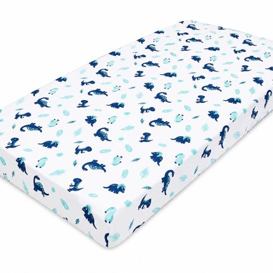 Parure de lit bébé 4 pièces dinosaure drap-housse seul motifs bleu marine