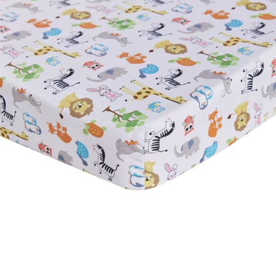 Drap-housse parure de lit bébé animaux savane, imprimé multicolore avec lion zèbre éléphant et girafe