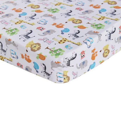 Drap-housse parure de lit bébé animaux savane, imprimé multicolore avec lion zèbre éléphant et girafe