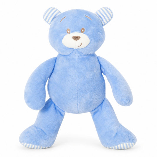 Peluche bébé garçon Nuage, ourson bleu en velours aux pattes rayées