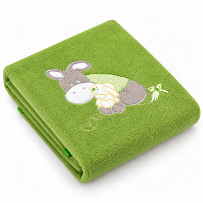 Petite couverture bébé en polaire verte, petit âne brodé