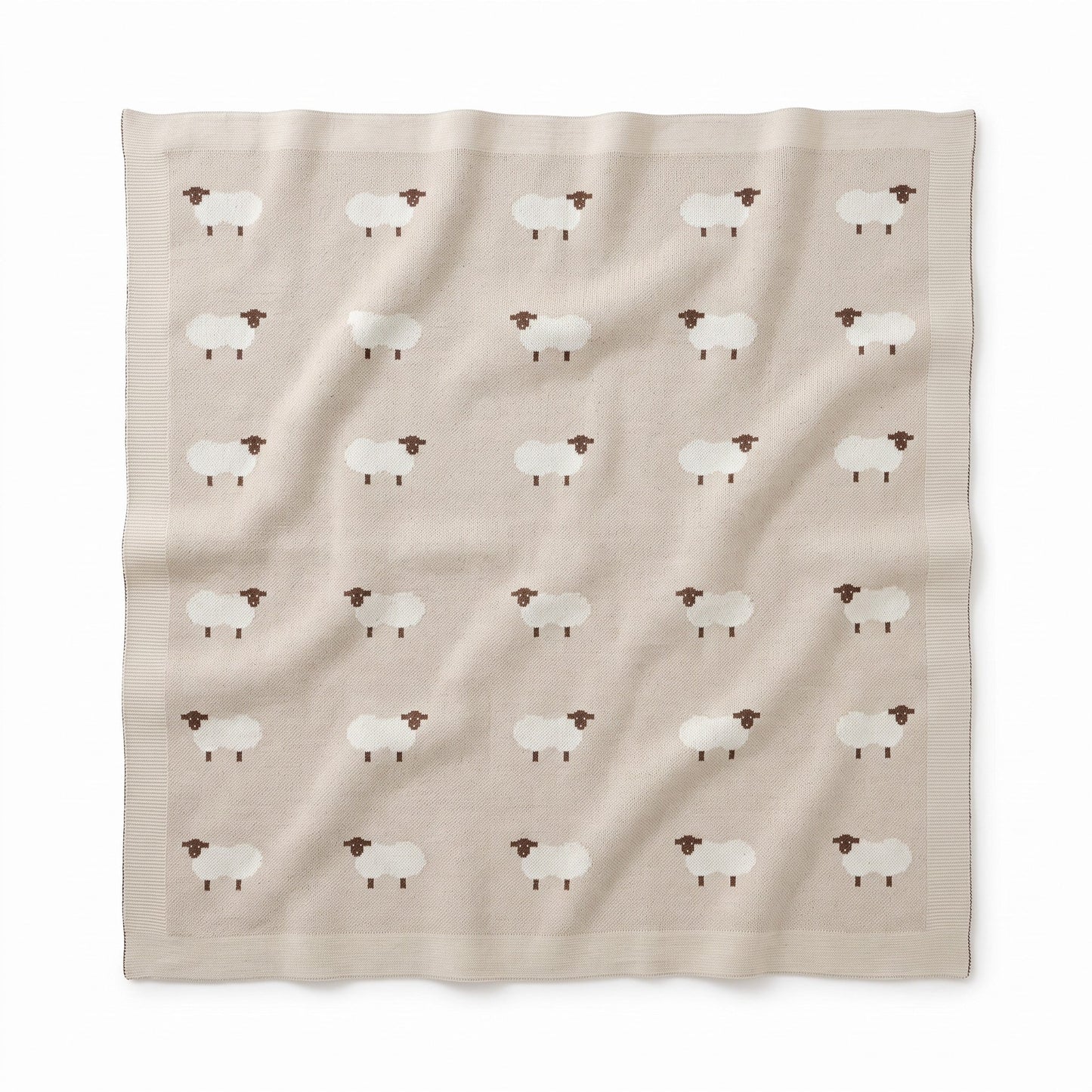Plaid bébé en coton beige avec moutons brodés, vue de face, format 70x90