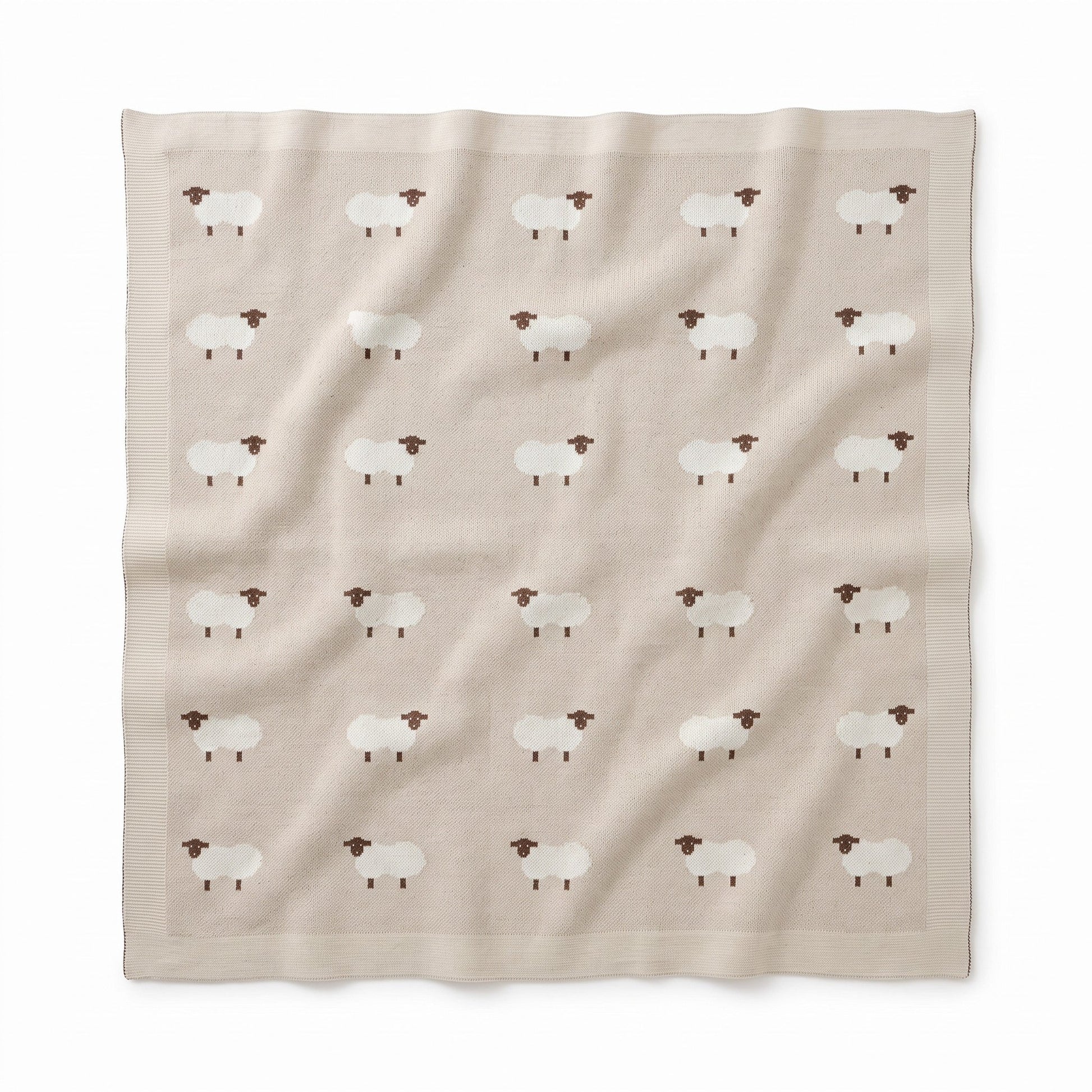 Plaid bébé en coton beige avec moutons brodés, vue de face, format 70x90