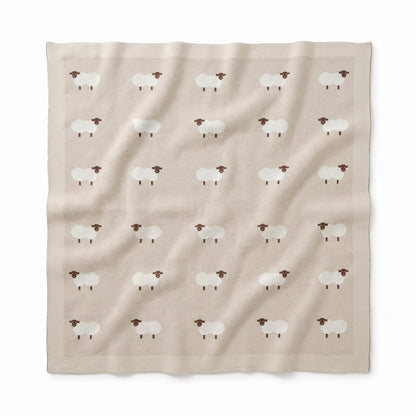 Plaid bébé en coton beige avec moutons brodés, vue de face, format 70x90