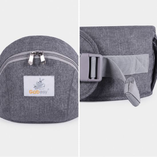 Porte-bébé siège de hanche – détail fermeture boucle robuste et poche zippée