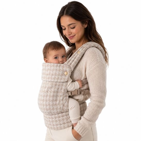 porte bébé pied de poule mère bébé vue profil fond blanc