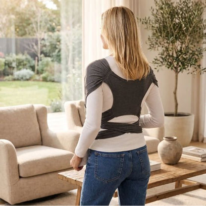 Porte bébé écharpe anthracite – vue de dos, sangles croisées