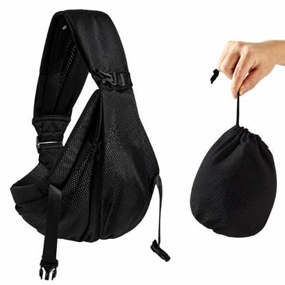Porte-bébé sling mesh noir compact – pochette de rangement intégrée taille smartphone