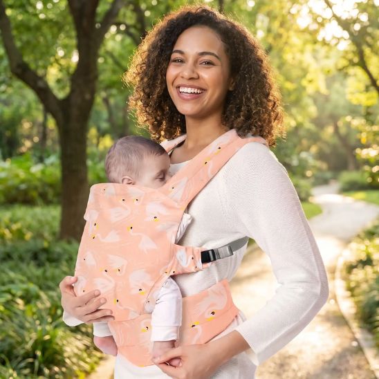 Porte bébé randonnée imprimé flamants roses – sentier extérieur