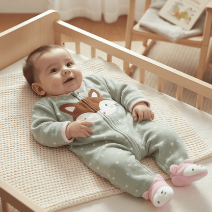 Pyjama bebe polaire rose pastel à motif renard, doux et mignon