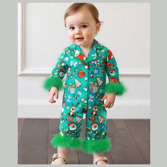 Pyjama NOEL BEBE en Coton Bio fond blanc esprit Noël