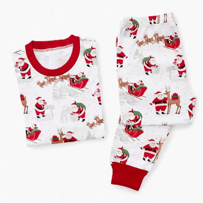 Pyjama Noël famille motif rennes rouge et blanc ensemble coordonné