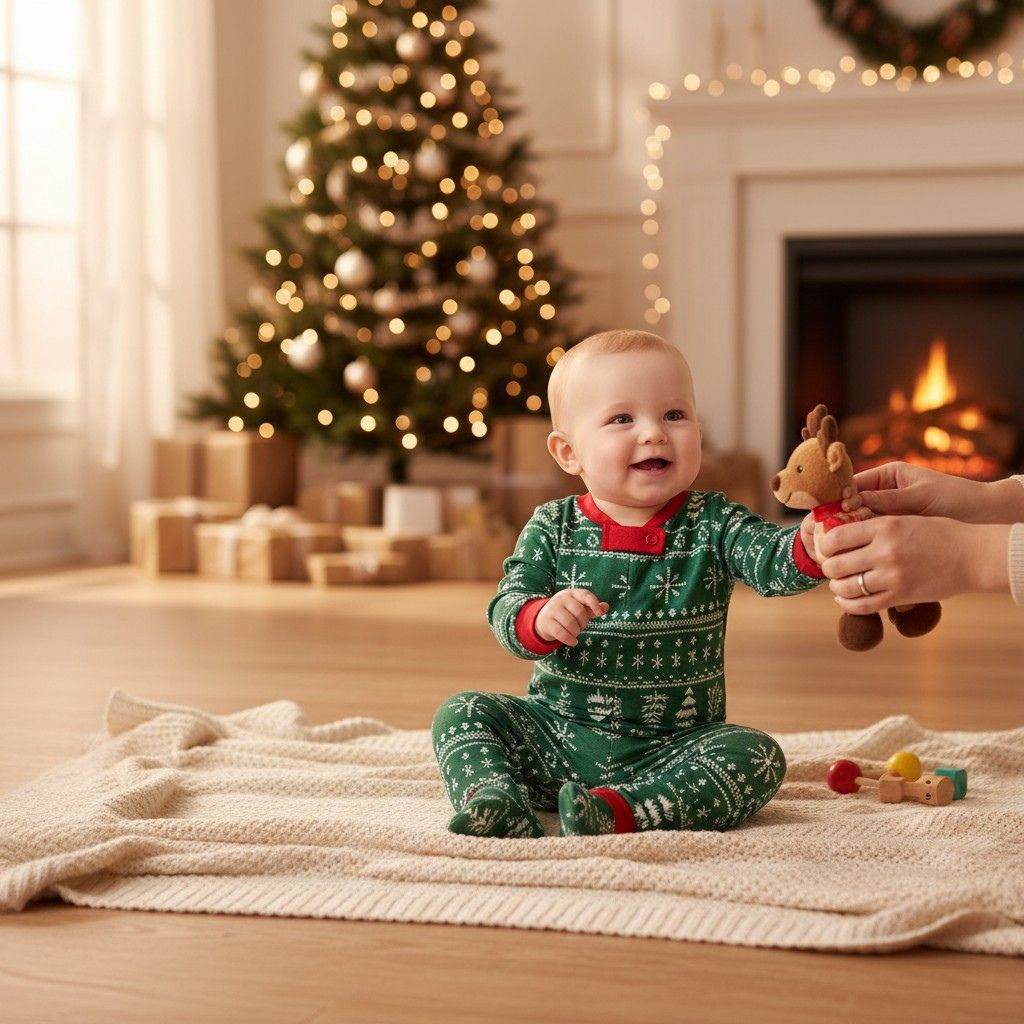 Pyjama Noel famille vert imprimé flocons blanc et rouge