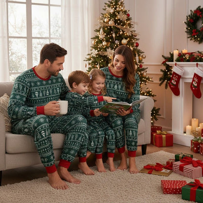 Pyjama Noel famille vert séance lecture conte de Noël