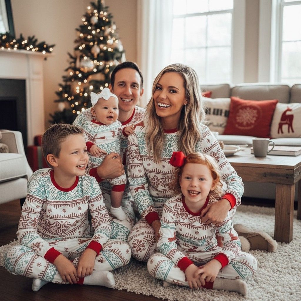 Pyjama Noel famille thème nordique assorti pour photo de Noël