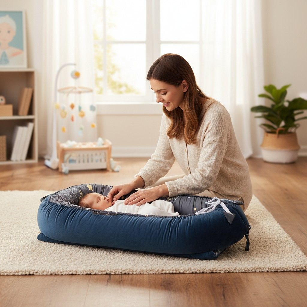 Réducteur de lit bébé Cocon Maternel bleu et gris avec imprimés étoiles