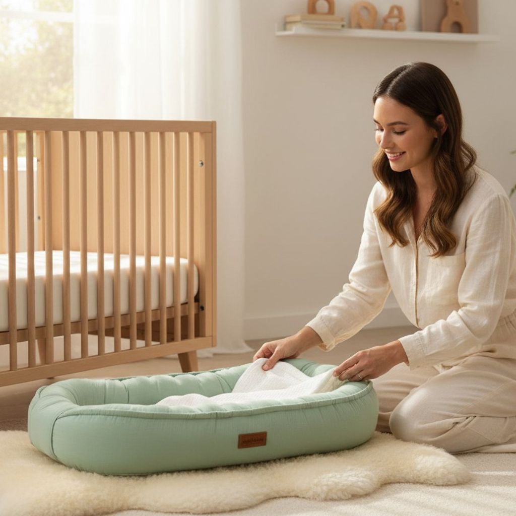 Réducteur de lit bébé léger et facile à transporter vert sauge