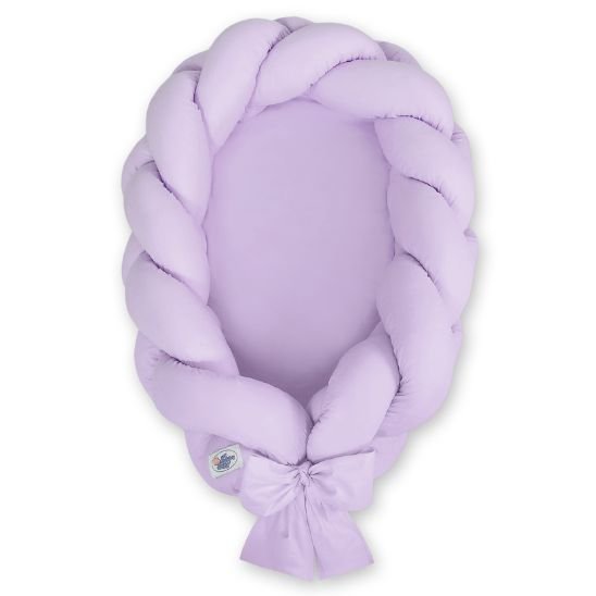 Réducteur de lit tressé lilas pour bébé, tressage jumbo avec nœud