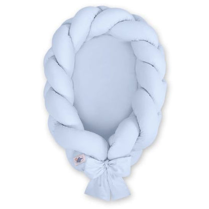 Réducteur de lit tressé bleu pour bébé, tressage jumbo avec nœud