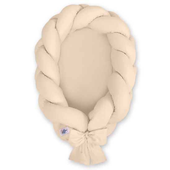 Réducteur de lit tressé beige pour bébé, tressage jumbo avec nœud