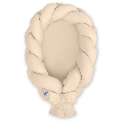 Réducteur de lit tressé beige pour bébé, tressage jumbo avec nœud