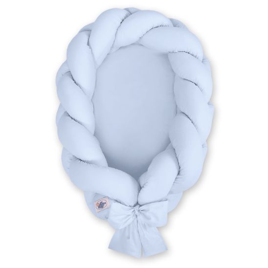 Réducteur de lit tressé bleu pour bébé, tressage jumbo avec nœud