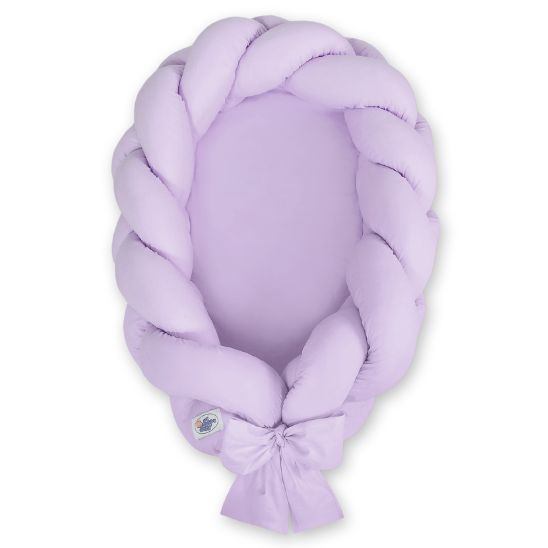 Réducteur de lit tressé lilas pour bébé, tressage jumbo avec nœud