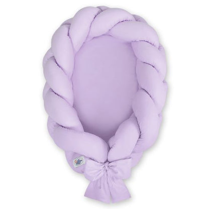 Réducteur de lit tressé lilas pour bébé, tressage jumbo avec nœud