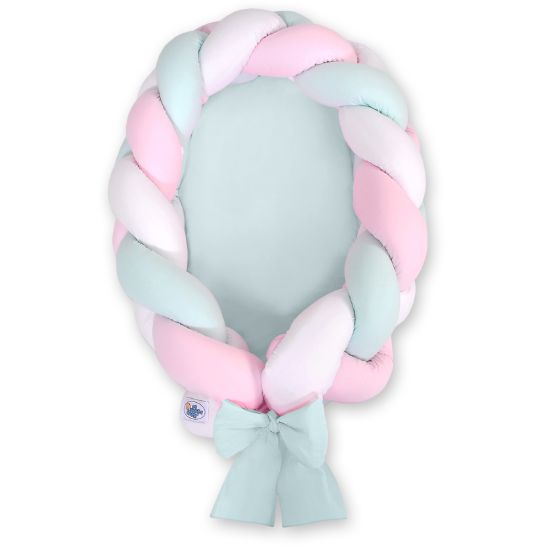 Réducteur de lit tressé menthe, rose et blanc, variante colorée du tressage jumbo