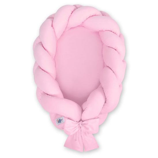 Réducteur de lit tressé rose pour bébé, tressage jumbo avec nœud