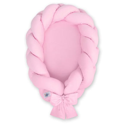 Réducteur de lit tressé rose pour bébé, tressage jumbo avec nœud